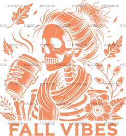 Fall Vibes Skeleton Orange DTF Transfer