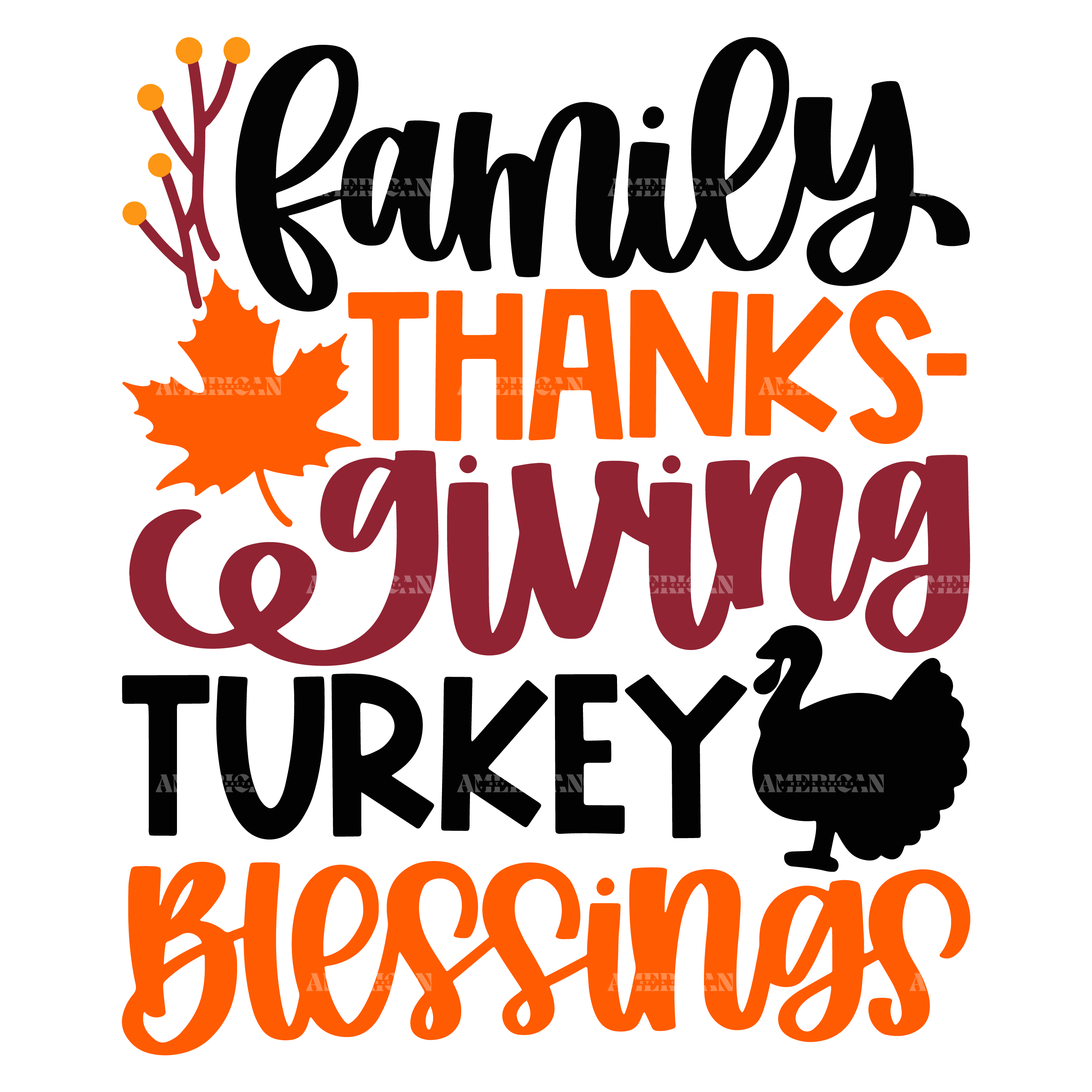 Family Thanksgiving Turkey Blessings DTF Transfer