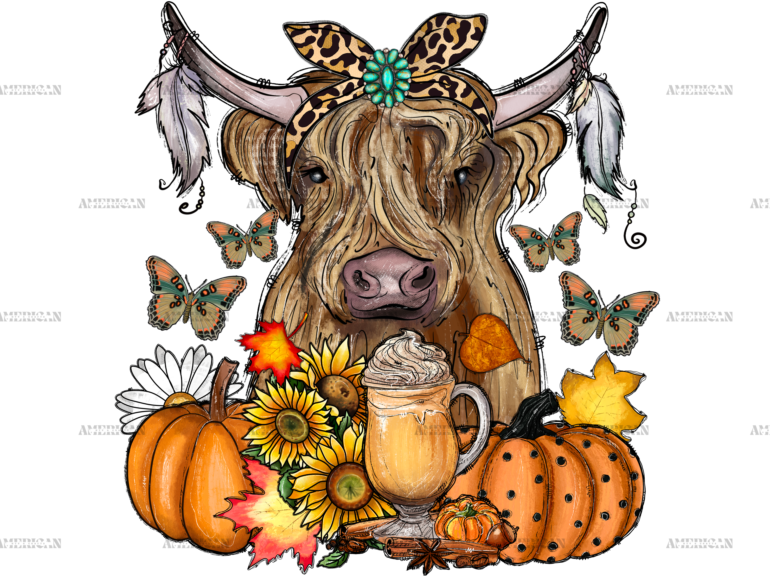 Highland Cow Pumpkin Autumn DTF Transfer